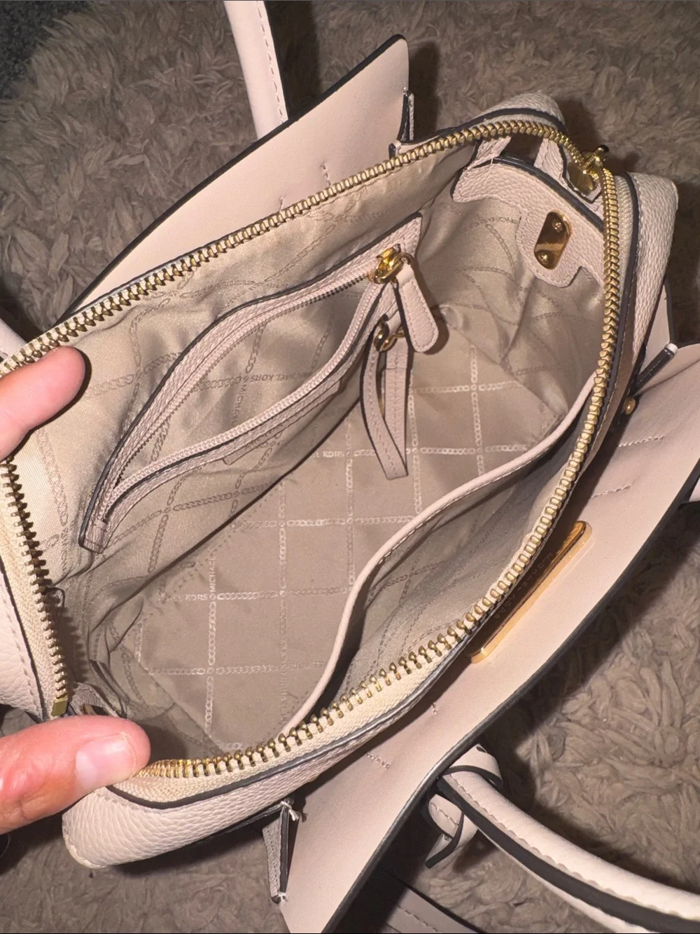 Michael Kors Brown Signature Satchel with Soft Pink Trim